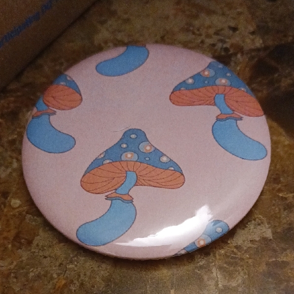 Other - Custom Pink and Blue Mushroom Pin 2.25"